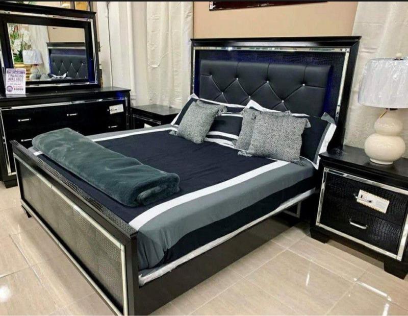 Allura Black LED Panel Bedroom Set Queen Bed Dresser mirror and ...