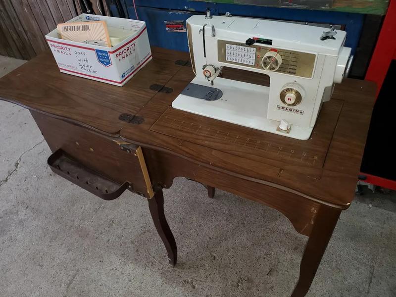Antique Elgin sewing machine with table and extras for sale in Ennis