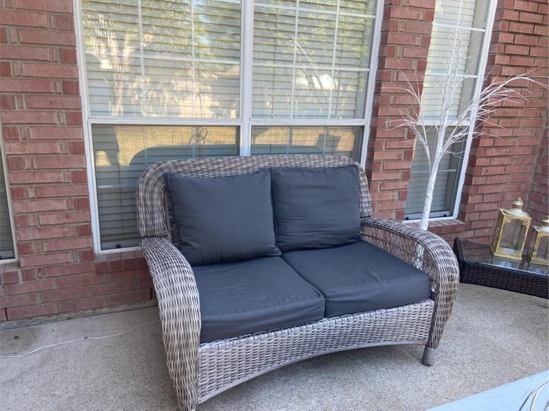 Hampton Bay Beacon Park Gray Wicker Outdoor Patio Loveseat with CushionGuard Tof for sale in