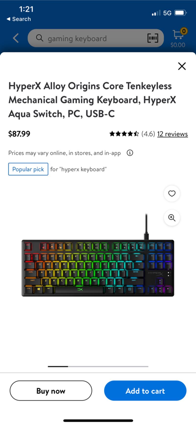 HyperX Alloy Origins Core Tenkeyless Mechanical Gaming Keyboard, HyperX