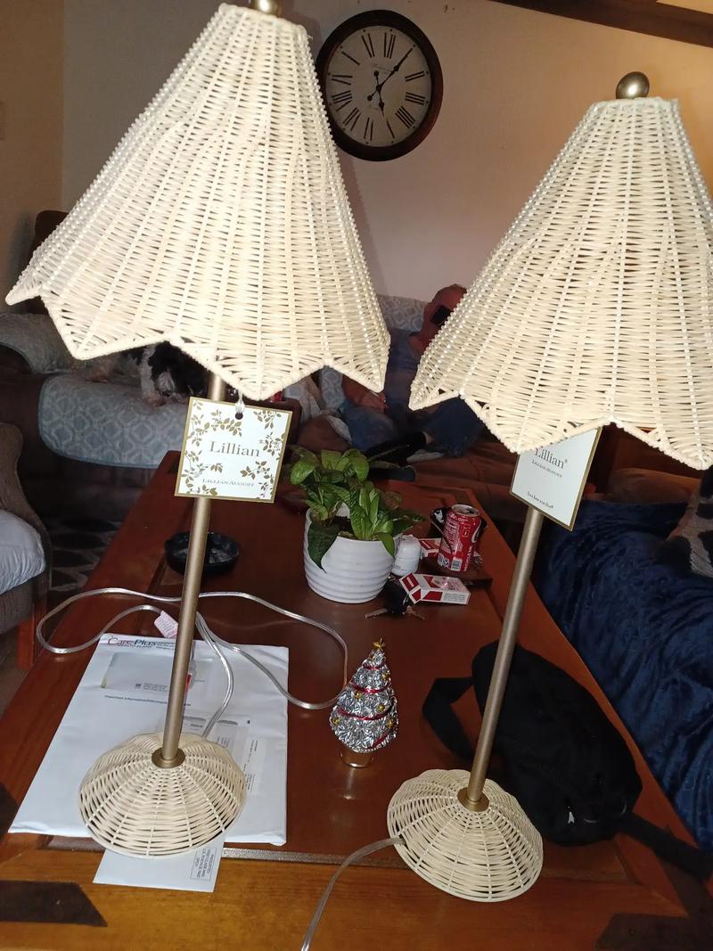 2 new Lillian August Rattan Parasol table lamps for sale in Saint