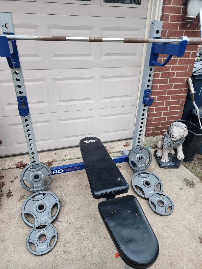 WEIGHT SET SQUAT RACK BENCH PRESS WITH 45 BAR AND 2.INCH.OLYMPIC PLATES