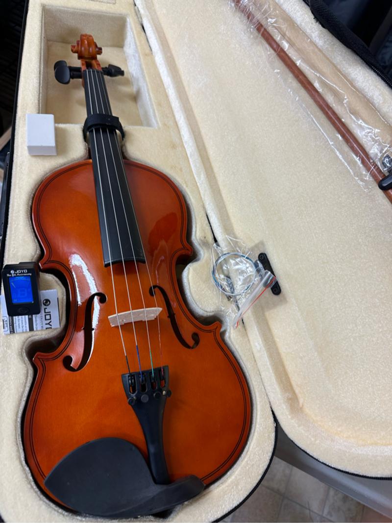 4/4 Full Size Brown Violin with New Bow, Digital Tuner, Extra Strings