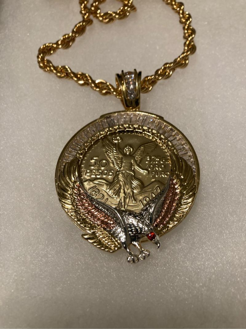 GOLD PLATED COIN EAGLE CENTENARIO MEXICANO MONEDA 50 PESOS PENDANT
