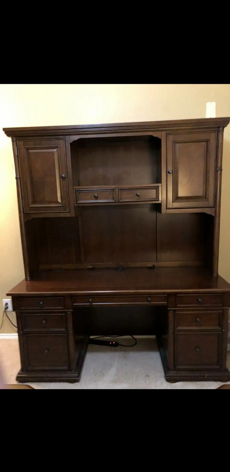 Cherry Wood credenza (desk) with hutch and table from Haverty's for