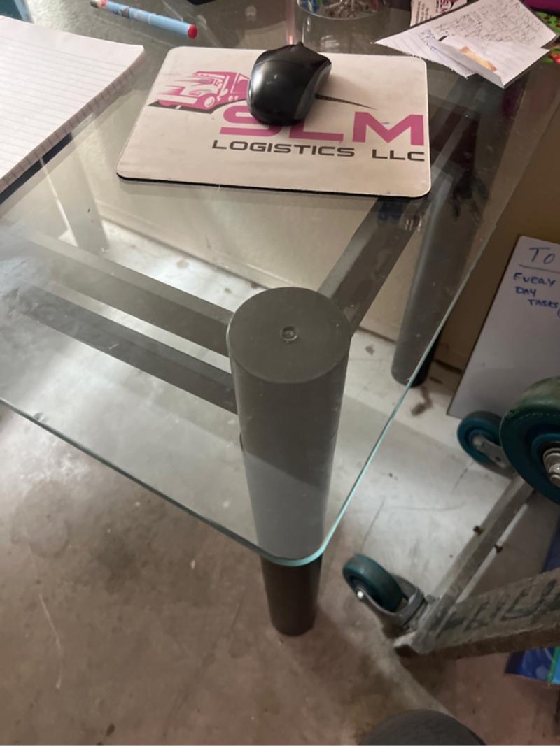 Desk L shaped corner Glass top w/black metal frame for sale in