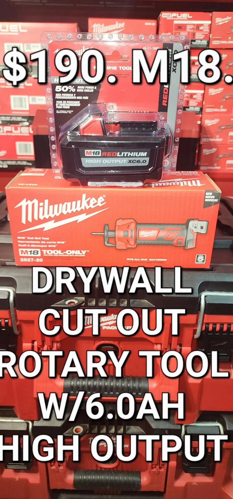 Milwaukee Drywall Cut Out Rotary Tool W/6.0Ah High Output Battery for