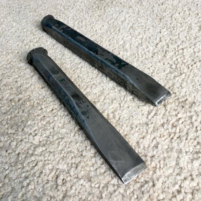 Lot of 2 Vintage 1930s Heavy Duty Cold Chisels With Mushroom Heads