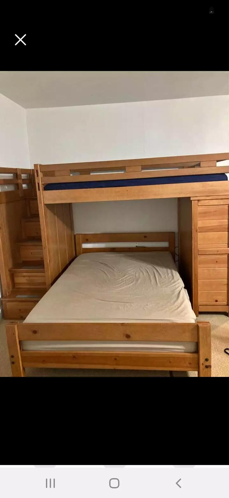Rooms to go solid hardwood twin over full size bunkbed with staircase