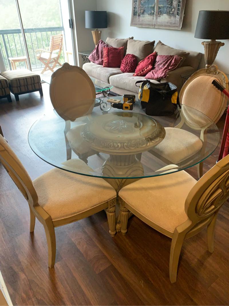 Sofa Cindy Crawford ,Dining table wood and glass and buffet for sale in
