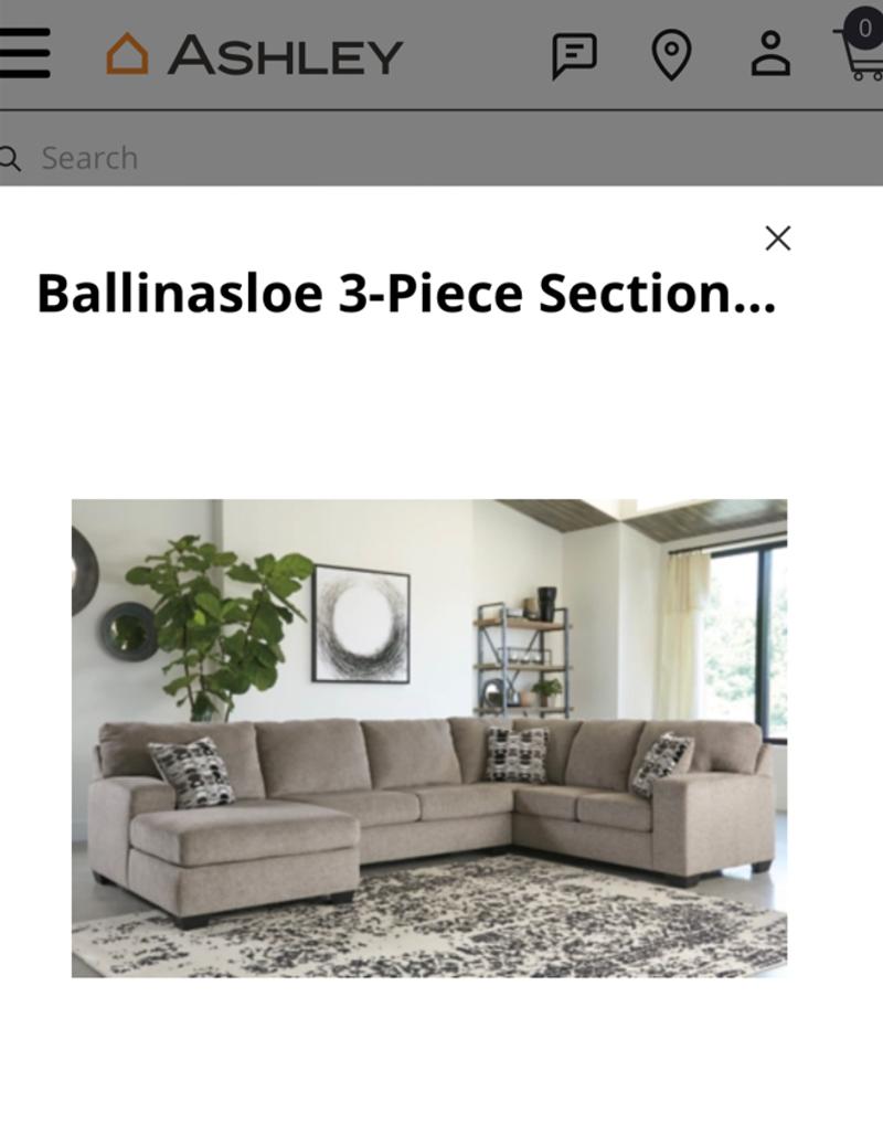 Ashley Furniture Ballinasloe 3Piece Sectional with large Chaise for
