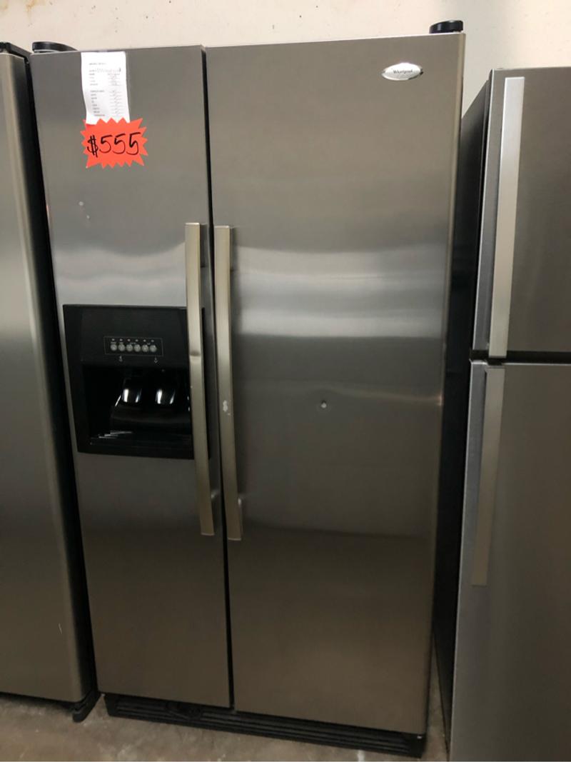 WHIRLPOOL STAINLESS STEEL SIDE BY SIDE REFRIGERATOR for sale in Garland